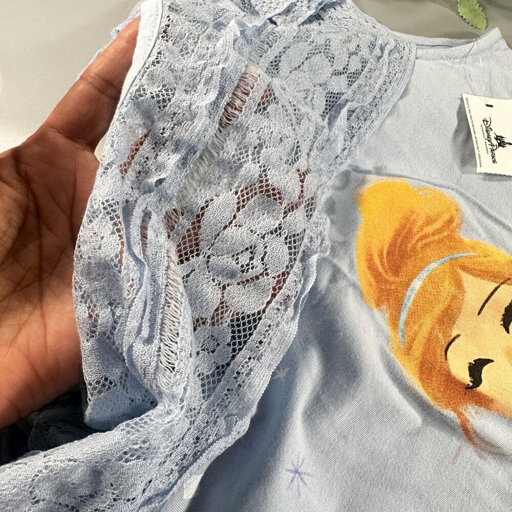Disney Parks Cinderella Blouse Women Lace Ruffle Shirt Slipper Princess Top - Picture 8 of 16
